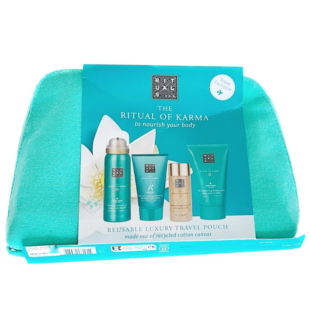 NEW Ritual of Karma 4 pc Gift Set Shower Gel, Body Oil, Body Cream, Travel Pouch